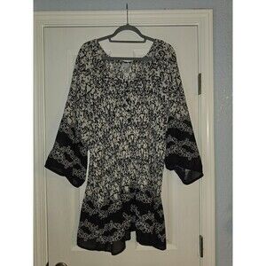 Catherines Chiffon Sequin Tunic Sz 5X Resort Vacation Beach Coverup Black White